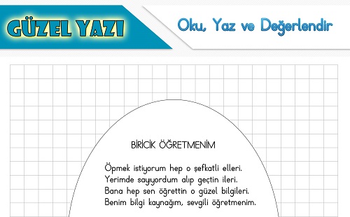 Şiir oku yaz değerlendir etkinliği - Biricik Öğretmenim