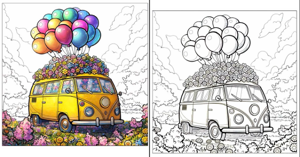 Bak-Boya Çalışması (Çiçekli ve Balonlu Araba)