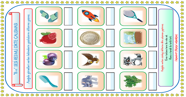 1. Sınıf İlk Okuma Yazma R-r Sesi Resimli Dikte Çlışması