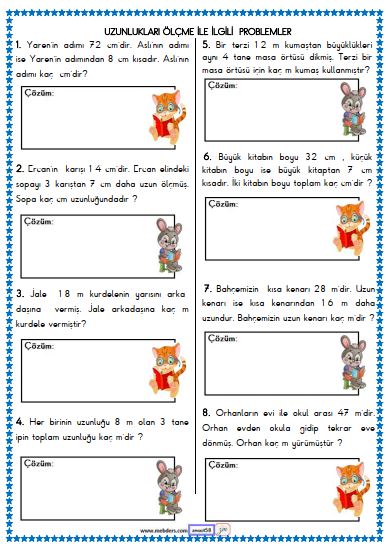 2. Sınıf Matematik Uzunluk Ölçme İle İlgili Problemler 5 Etkinliği