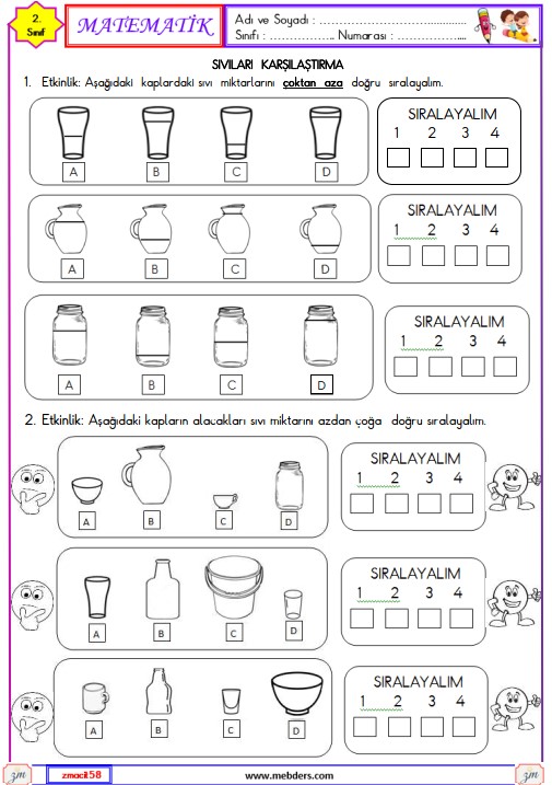 2. Sınıf Matematik Sıvıları Ölçme Etkinliği 3