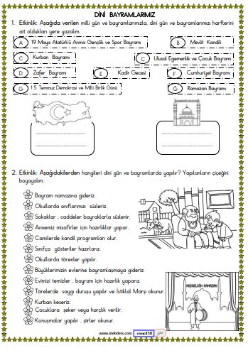 2. Sınıf Hayat Bilgisi Dini Bayramlarımız Etkinliği