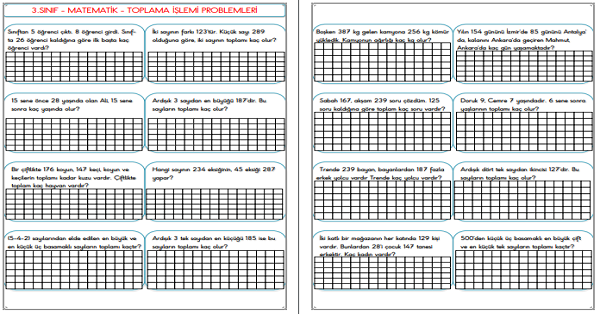 3.Sınıf - Matematik Toplama Problemleri Etkinliği-2