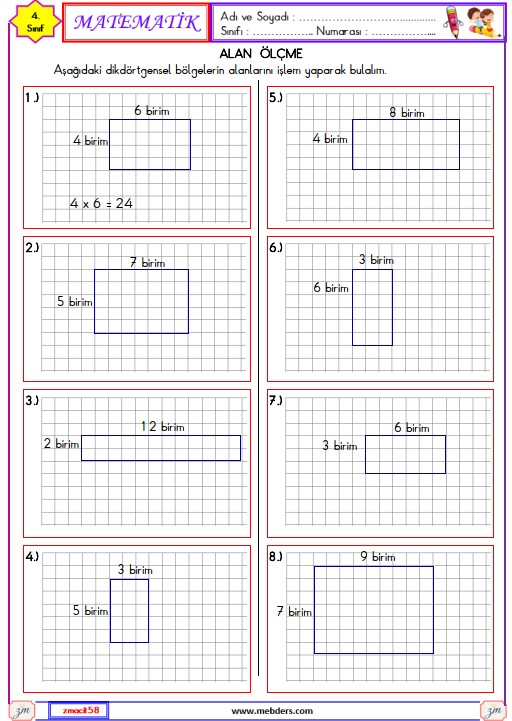 4. Sınıf Matematik Alan Ölçme Ettkinliği 6