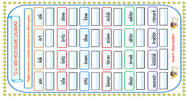 1. Sınıf İlk Okuma Yazma Ö Sesi Hece Kelime Okuma Yazma Çalışması