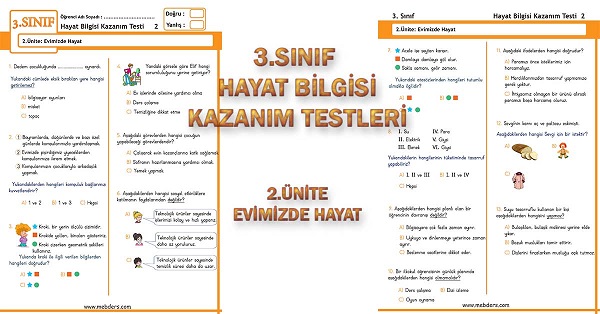 3.Sınıf Hayat Bilgisi Kazanım Testi - 2.Ünite - Evimizde Hayat