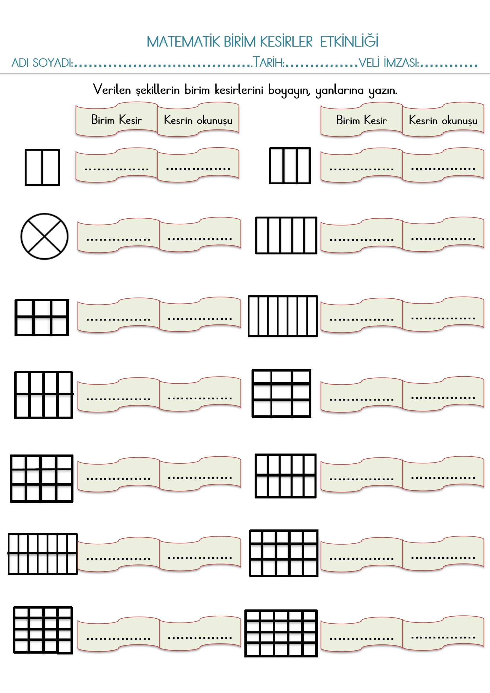 3.Sınıf - Matematik Birim Kesirler Etkinliği