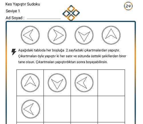 Kes Yapıştır Sudoku Etkinliği 24 (Seviye 1)