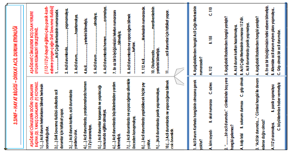 3.Sınıf - Hayat Bilgisi Dikkat Acil Durum Etkinliği