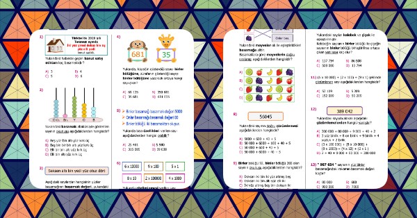 4. Sınıf Matematik Basamaklar-Bölükler-Çözümleme Kazanım Testi