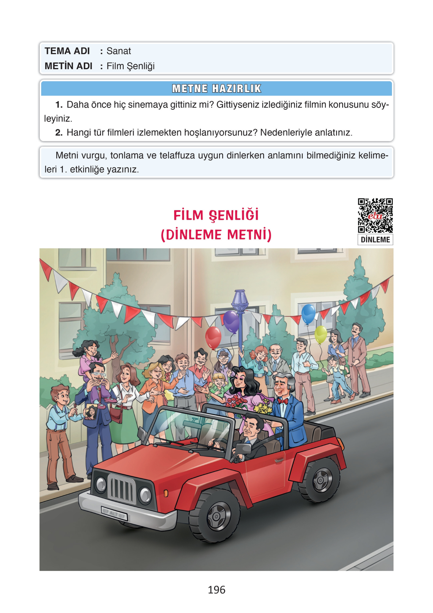 4. Sınıf Türkçe Ada Yayınları Film Şenliği Dİnleme Metni Etkinlik Cevapları