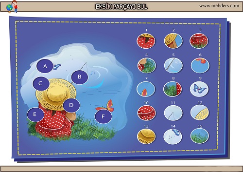 Balık tutan kızdaki eksik parçayı bulma etkinliği