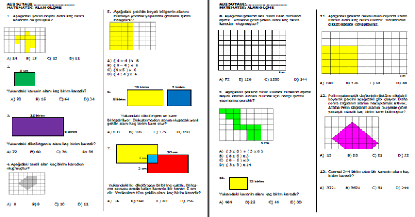4. Sınıf Matematik Alan Ölçme Problemleri