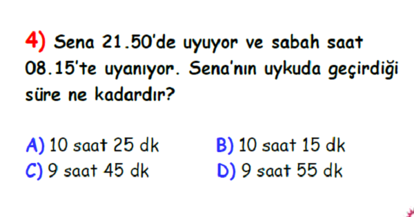 4.Sınıf Matematik Zaman Ölçüleri Yaprak Test-3