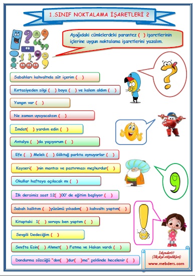 1.Sınıf Türkçe Noktalama İşaretleri  Çalışması  2