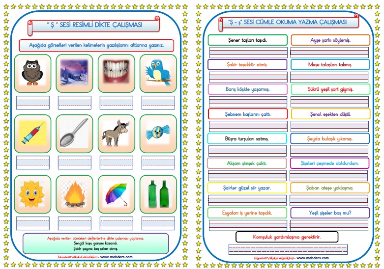 1.Sınıf Ş-ş Sesi Çalışmaları   (12  Sayfa)