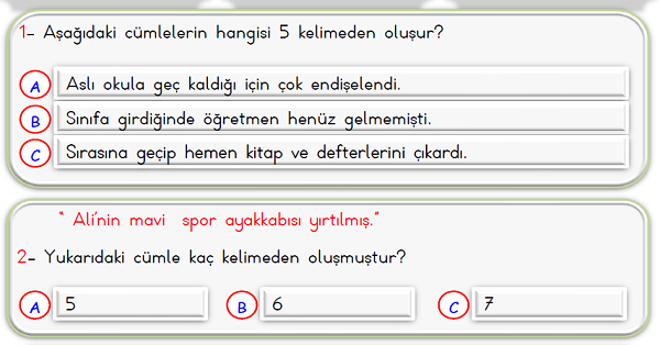 1.Sınıf Türkçe Kelime Etkinliği Yaprak Test-1