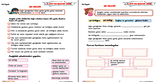 4. Sınıf Fen Bilimleri Işık Kirliliği  ve Işık Kirliliğini Azaltmaya Yönelik Önlemler
