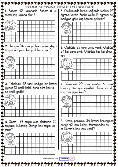 1. Sınıf Matematik Toplama ve Çıkarma İşlemi Problemleri Etkinliği 5