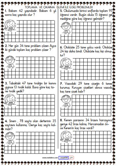 1. Sınıf Matematik Toplama ve Çıkarma İşlemi Problemleri Etkinliği 5