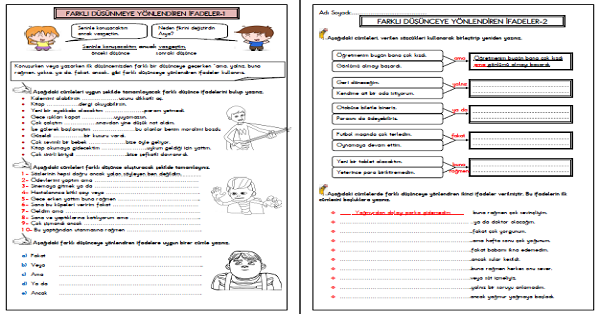 4. Sınıf Türkçe Farklı Düşünceye Yönlendiren İfadeler Etkinliği 4