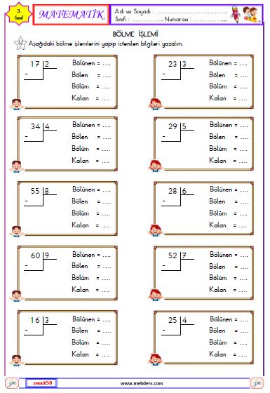 3. Sınıf Matematik  Bölme İşlemi Etkinliği 5