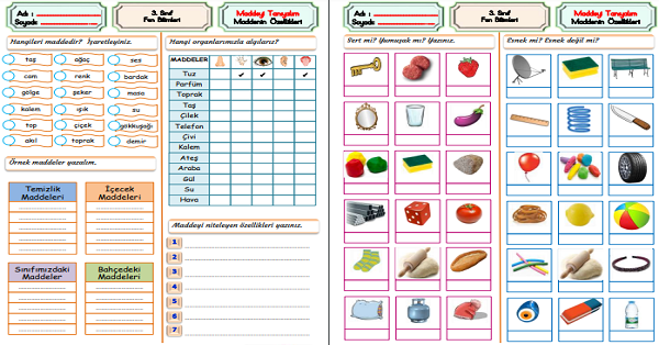 3.Sınıf Fen Bilimleri Maddeyi Niteleyen Temel Özellikleri Etkinlikler-1