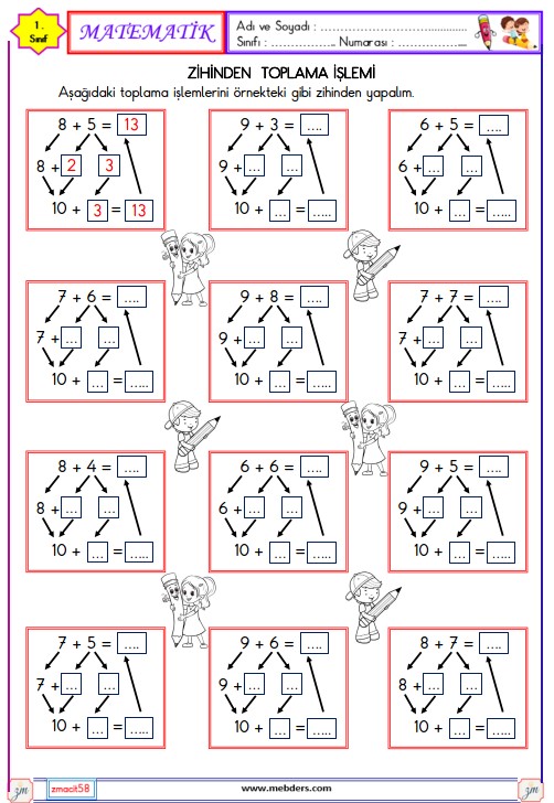 1. Sınıf Matematik Zihinden Toplama İşlemi Etkinliği 1