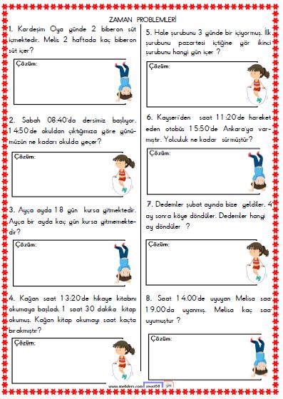 2. Sınıf Matematik Zaman Problemleri Etkinliği 7