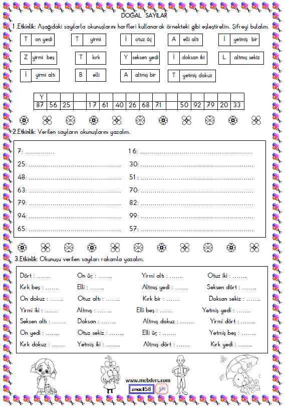 2. Sınıf Matematik Sayıları Okuma ve Yazma  Etkinliği 6