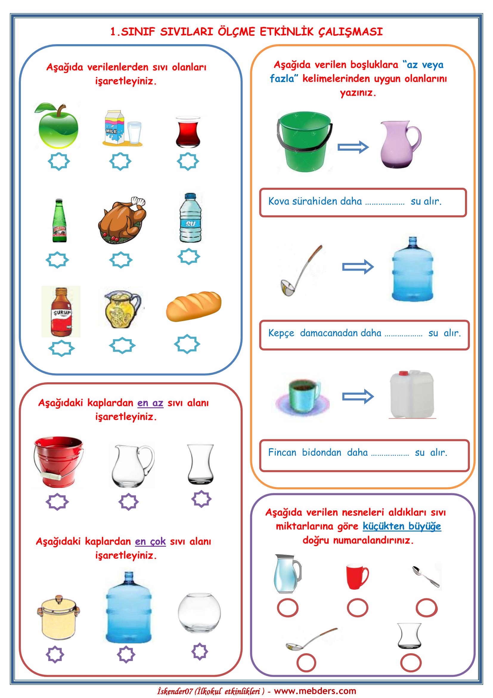 1.Sınıf Matematik Sıvı Ölçüleri