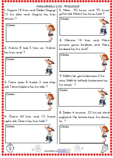 2. Sınıf Matematik Para Problemleri Etkinliği 1