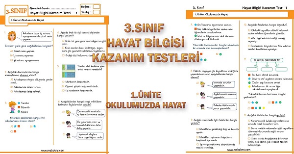 3.Sınıf Hayat Bilgisi Kazanım Testi - 1.Ünite - Okulumuzda Hayat