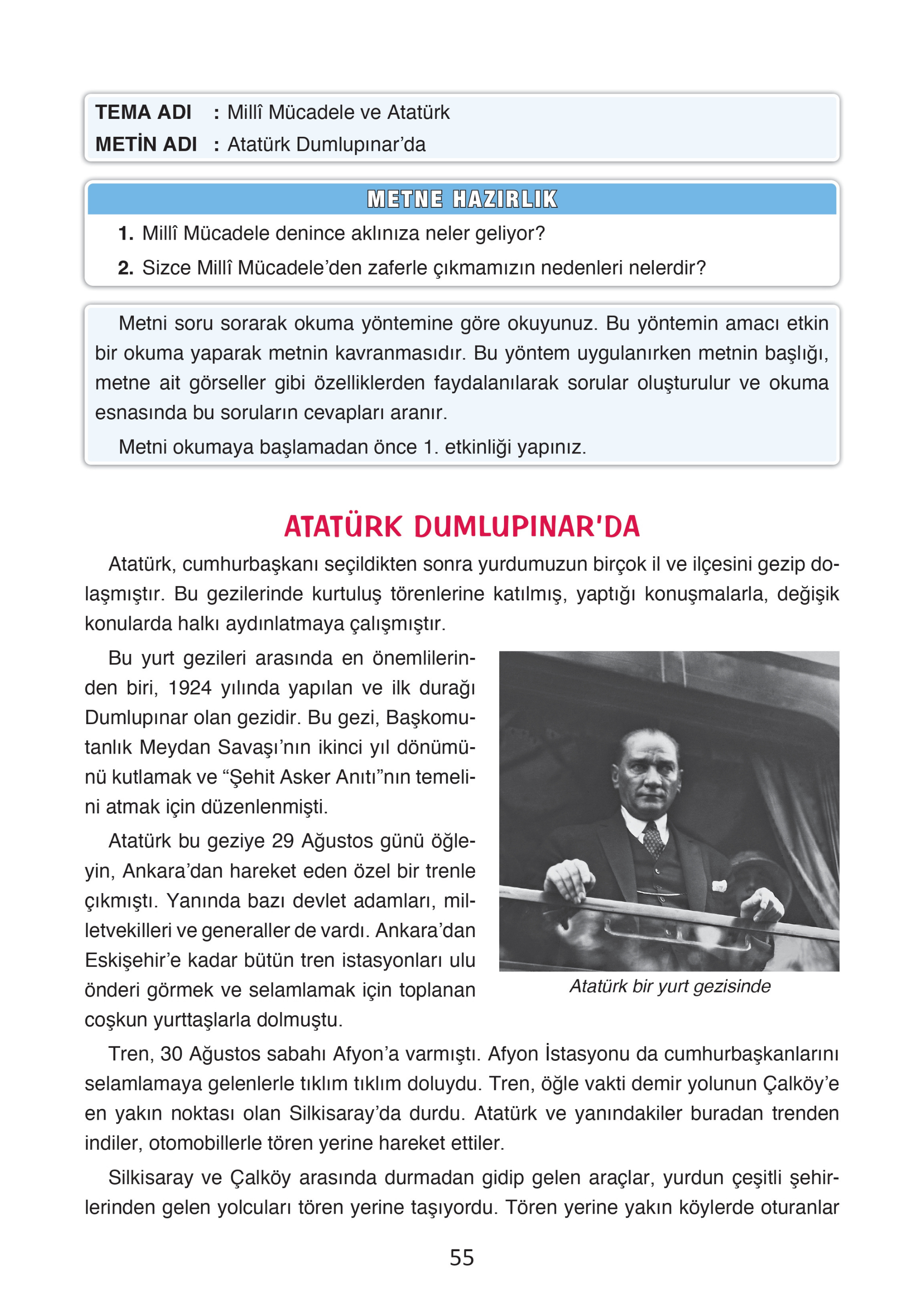 4. Sınıf Türkçe Ada Yayınları Atatürk Dumlupınar'da Metni Etkinlik Cevapları