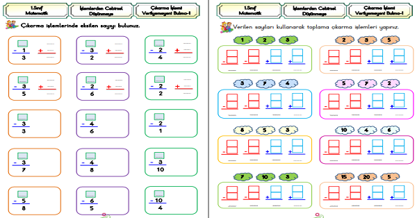 1.Sınıf Matematik Çıkarma İşlemi Verilmeyeni Bulma-1