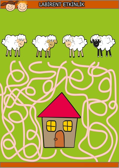 Koyunlar evine labirent bulmaca etkinliği
