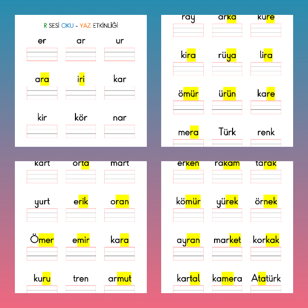 1. Sınıf İlkokuma Yazma - R Sesi Kelime Oku Yaz Etkinliği