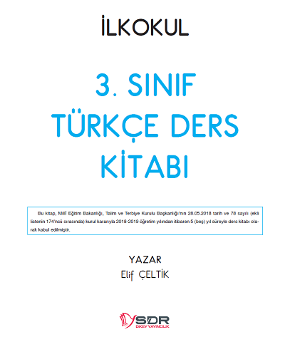 2018-2019 Yılı 3.Sınıf Türkçe SDR Yayıncılık Ders Kitabı pdf