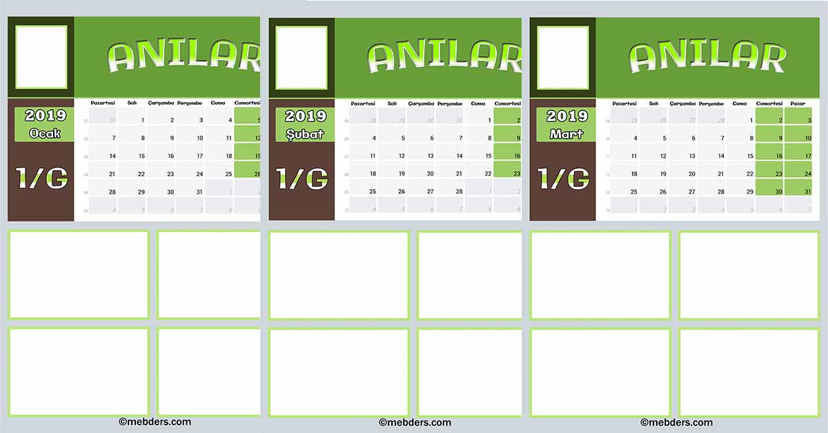 2019 Fotoğraf Eklemeli Anılar Takvimi (1G Şubesi İçin)