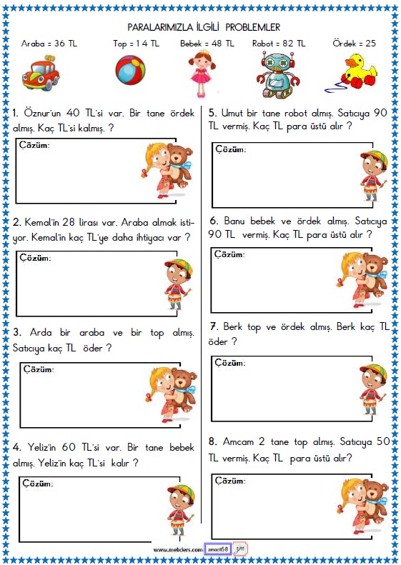 2. Sınıf Matematik Para Problemleri Etkinliği 7