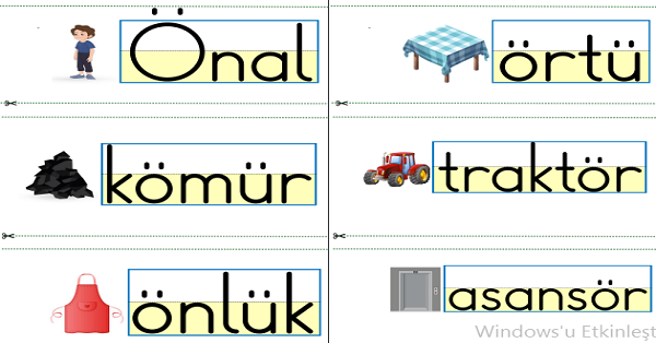 1. Sınıf İlk Okuma Yazma Ö Sesi İpe Asılacak Hece Kelime Fiş Çalışması