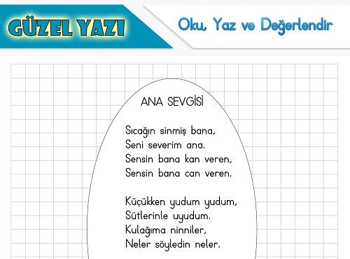 Şiir oku yaz değerlendir etkinliği - Ana Sevgisi