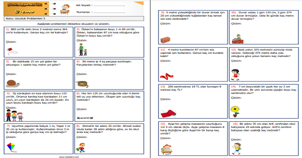 3.Sınıf Matematik Uzunluk Problemleri Etkinliği 3
