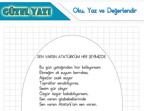 Şiir oku yaz değerlendir etkinliği - Sen Varsın Atatürk'üm Her Şeyimizde