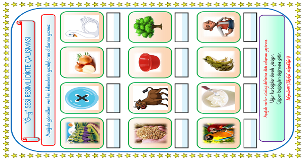 1. Sınıf İlk Okuma Yazma Ğ-ğ Sesi Resimli Dikte Çalışması