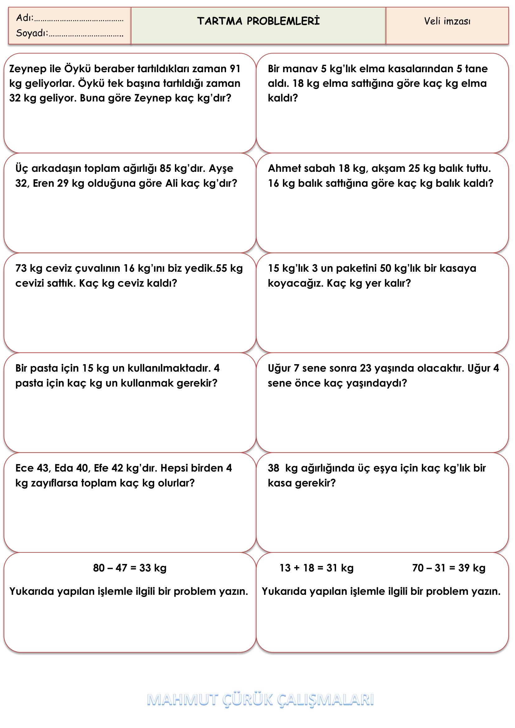 2.Sınıf - Matematik Tartma Problemleri Etkinliği