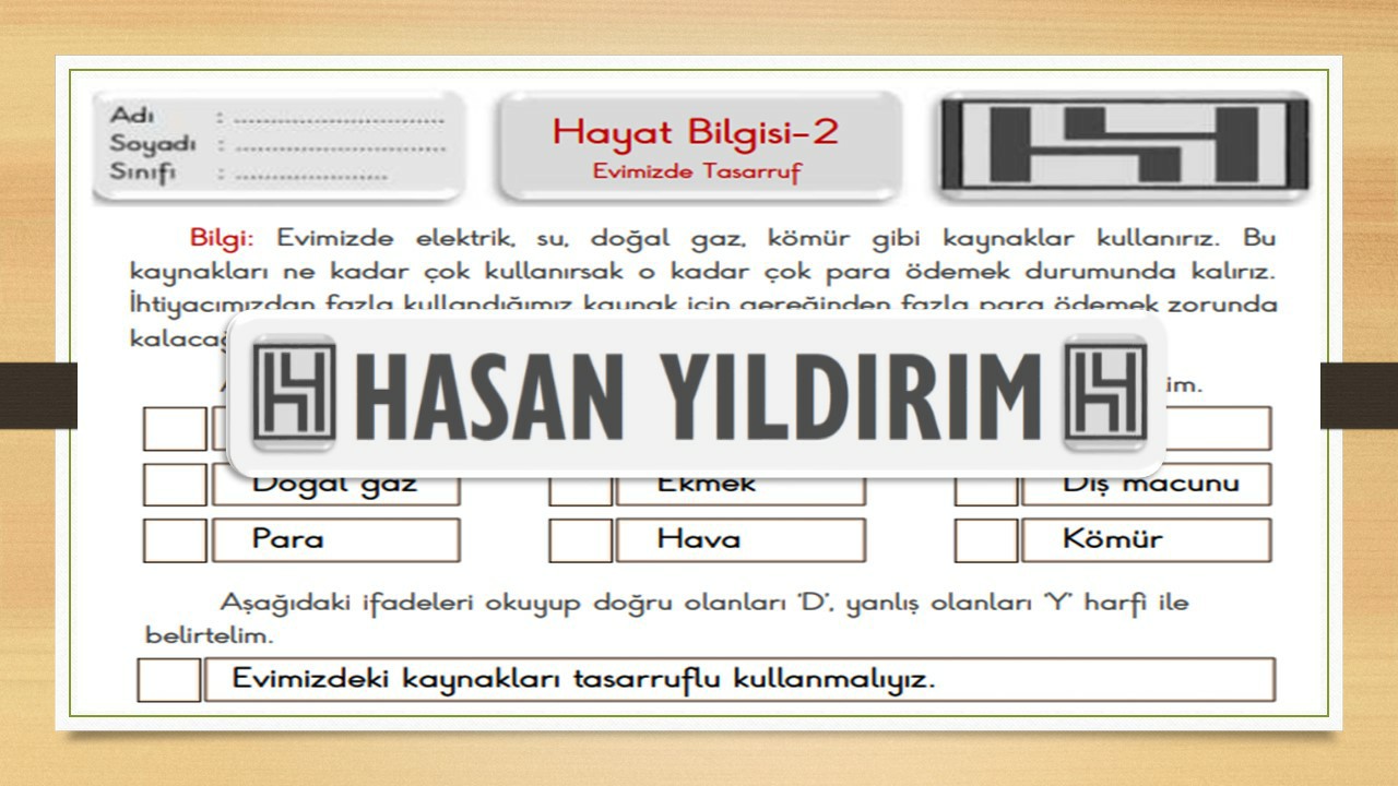 2.Sınıf Hayat Bilgisi Evimizde Tasarruf Çalışma Sayfası