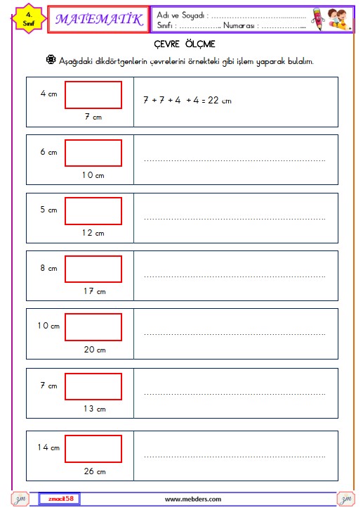 4. Sınıf Matematik Çevre Ölçme Etkinliği 2