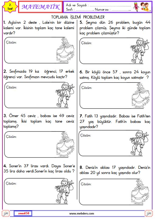 2. Sınıf Matematik Toplama İşlemi Problemleri Etkinliği 3