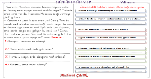 1.Sınıf 22 Mayıs 2025 Günlük Ev Ödevi